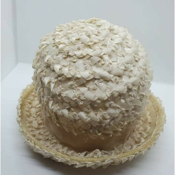 Vintage Union Made Woven Straw Cream Womens Ladies Hat Size 6 - Picture 7 of 8